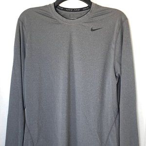 Mens Nike Legend Pro Fitted Gray Long Sleeve Dri Fit Training Tee Size Medium